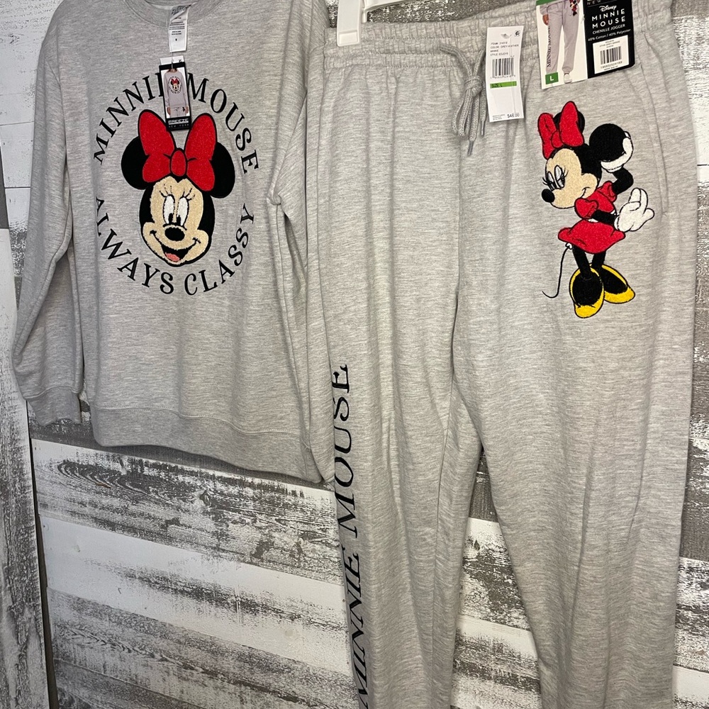 Medium & Large Disney Minnie Mouse Chenille Jogger Set in Heather Gray
